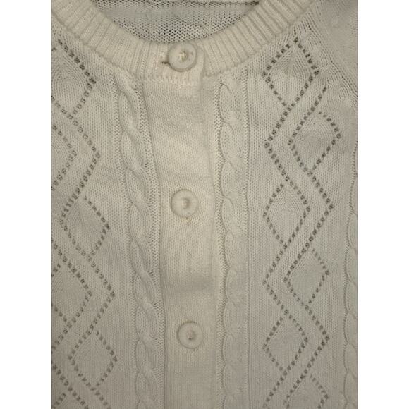Vintage Ivory Knit Cardigan Full Covered Buttons Size Small Grandmacore - Picture 2 of 4